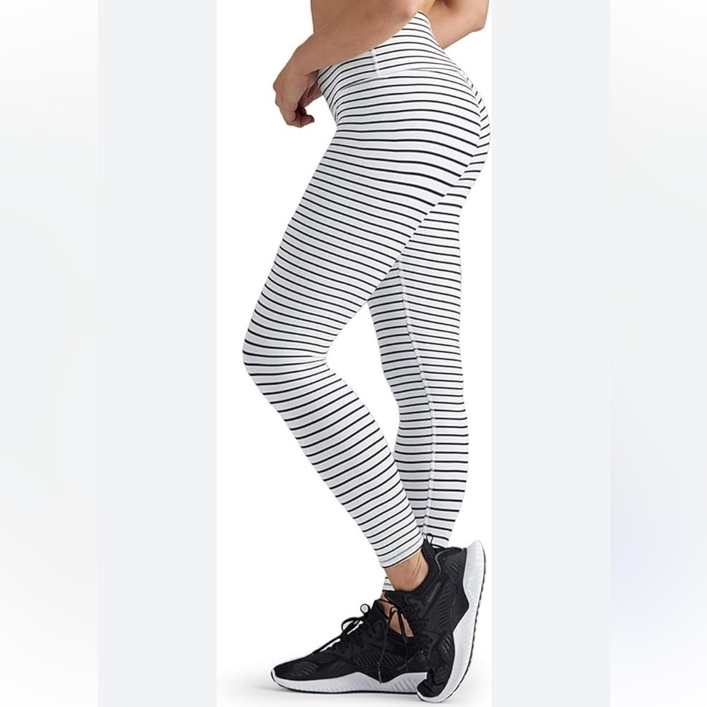 Glyder Athletic Leggings Full Length Black White Quiet Stripes size Small​​​​​​​